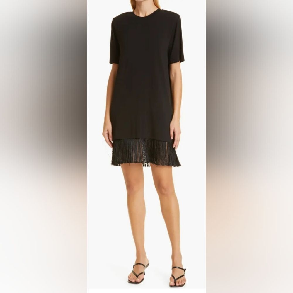 LE SUPERBE Fitzgerald Fringe Shift Dress In Black NWT size XS
